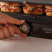 Karaca Gastro Grill Cam Yüzey Ultra Premium Granit Kaplama 2400W Tost ve Izgara Makinesi Antrasit