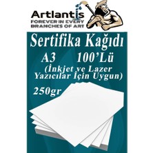 Artlantis A3 Sertifika Kağıdı Kalın 100 Adet Gramajlı Fotokopi Kağıdı 250 gr Tüm Yazıcılara Uyumlu 29.7X42 cm Kalın Baskı Kağıdı