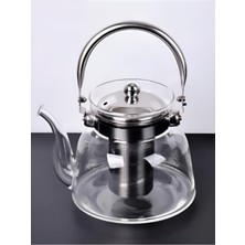 Cam Demlik Metal Süzgeçli Isıya Dayanıklı Cam Çaydanlık Bitki Çayı Demliği 600ML