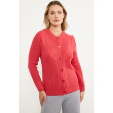 Sementa Petek Örgü Düğmeli Triko Hırka - Mercan