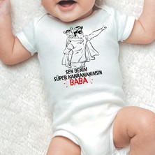 Harmandar Özel Tasarım Sen Benim Süper Kahramanımsın Baba Baskılı Organik Pamuk Çıtçıtlı Kısa Kollu Body