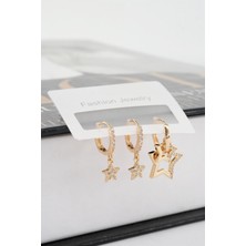 By Zeyna Aksesuar Kadın Vip Seri Zirkon Taşlı 3'lü Küpe