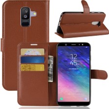 Seashell Digital Samsung Galaxy A6+ - Kahverengi Için Litchi Skin Pu Deri Manyetik Cüzdan Stand Koruyucu Kılıf (Yurt Dışından)