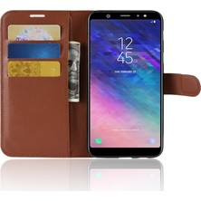 Seashell Digital Samsung Galaxy A6+ - Kahverengi Için Litchi Skin Pu Deri Manyetik Cüzdan Stand Koruyucu Kılıf (Yurt Dışından)