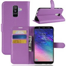 Seashell Digital Samsung Galaxy A6+ - Mor Için Litchi Skin Pu Deri Manyetik Cüzdan Stand Cep Telefonu Kabuğu (Yurt Dışından)