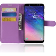 Seashell Digital Samsung Galaxy A6+ - Mor Için Litchi Skin Pu Deri Manyetik Cüzdan Stand Cep Telefonu Kabuğu (Yurt Dışından)