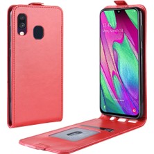 Seashell Digital Samsung Galaxy A40 Için Crazy Horse Dikey Flip Deri Koruyucu Kılıf - Kırmızı (Yurt Dışından)