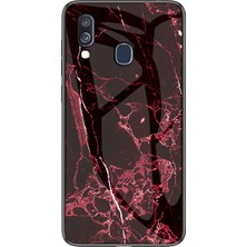 Seashell Digital Samsung Galaxy A40 Için Mermer Tahıl Deseni Temperli Cam Pc+Tpu Combo Kılıf - Kırmızı (Yurt Dışından)