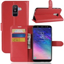 Seashell Digital Samsung Galaxy A6 Plus Için Litchi Skin Pu Deri Manyetik Cüzdan Stand Kabuğu - Kırmızı (Yurt Dışından)