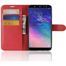 Seashell Digital Samsung Galaxy A6 Plus Için Litchi Skin Pu Deri Manyetik Cüzdan Stand Kabuğu - Kırmızı (Yurt Dışından)