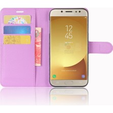 Seashell Digital Samsung Galaxy J7 (2017) Ab Versiyonu Için Litchi Cilt Cüzdan Deri Telefon Muhafazası - Mor - (Yurt Dışından)