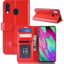 Seashell Digital Crazy Horse Pu Deri Flip Stand Cep Telefon Kapağı Cüzdanlı Samsung Galaxy A40 - Kırmızı (Yurt Dışından)