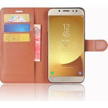 Seashell Digital Samsung Galaxy J7 (2017) Ab Versiyonu Olan Lychee Deri Cüzdan Deri Telefon Kılıfı - Brown (Yurt Dışından)