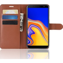 Seashell Digital Samsung Galaxy J4+ - Kahverengi Için Litchi Skin Deri Cüzdan Kabuk Kılıfı (Yurt Dışından)