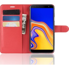 Seashell Digital Samsung Galaxy J4+ - Kırmızı Için Litchi Skin Cüzdan Deri Stand Kılıfı (Yurt Dışından)