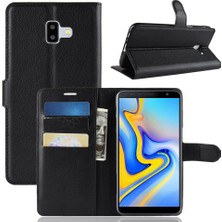 Seashell Digital Samsung Galaxy J6 Plus Için Kart Yuvaları ile Litchi Skin Deri Stand Kapağı - Siyah (Yurt Dışından)