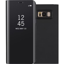 Seashell Digital Samsung Galaxy S8 Plus G955 Kaplamalı Ayna Yüzeyi Görünüm Deri Stand Mobil Kılıf Akıllı Cep Telefon Aksesuarı - Siyah (Yurt Dışından)