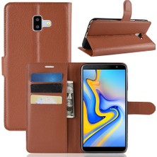 Seashell Digital Samsung Galaxy J6 Plus Için Kart Yuvaları ile Litchi Skin Deri Stand Aksesuar Kapağı - Kahverengi (Yurt Dışından)