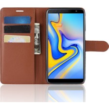 Seashell Digital Samsung Galaxy J6 Plus Için Kart Yuvaları ile Litchi Skin Deri Stand Aksesuar Kapağı - Kahverengi (Yurt Dışından)