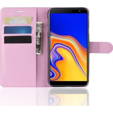 Seashell Digital Samsung Galaxy Için Litchi Skin Manyetik Deri Stand Kılıfı J4+ - Pembe (Yurt Dışından)