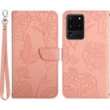 Seashell Digital Samsung Galaxy S20 Ultra Pu Deri Kelebek Çiçek Deseni Baskılı Cüzdan Kılıfı Stand Iç Tpu Cilt Touch Duygu Kapağı Strap-Pink ile (Yurt Dışından)