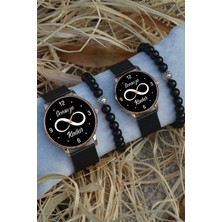 Stony Sevgili Saati Siyah Rose Gold Hasır Çift Sonsuza Kadar Saat ve Bileklik Hediyeli Çift Saatleri