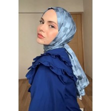 Madame Polo Elif Geçit Ipeksi Jakar Italyan Şal Dama Desen - Indigo