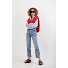 Zelish My Sister Buz Mavi Paçası Dikişsiz Mom Fit Jean Pantolon