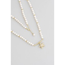 So CHIC İnci Yıldızı 18 Ayar Sarı Altın Kaplama 45 Cm Gümüş Doğal Taşlı Kolye