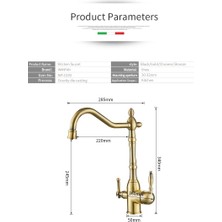 Mutfak Evye Bataryası Dual Flow Su Arıtma Çıkışlı ve Ocak Üstü Pot Musluk Takım Mat Gold Set