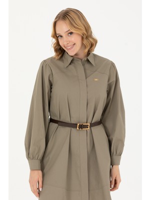 U.S. Polo Assn. Kadın Haki Dokuma Elbise 50271119-VR027