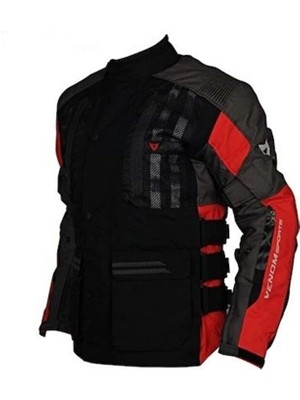 Venom Tourex Touring Siyah-Kırmızı Motosiklet Ceketi L Beden Nefes Alabilen Su Geçirmez Özellik