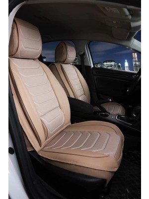 Ack renault Megane 2 Sedan Uyumlu Yarı Deri Oto Koltuk Kılıfı Ön-Arka Set Anka Series Bej