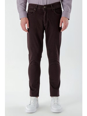 Morven  Erkek Bordo Explorer Pamuk 5 Cep Slim Fit Pantolon