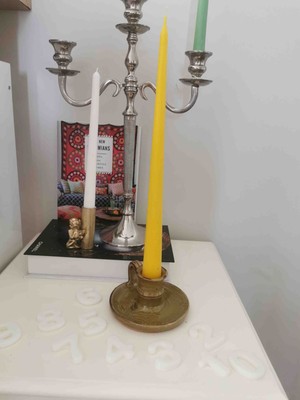 Iv Candles Candlestick 3'Lü Sarı Büyük Boy Şamdan Mumu