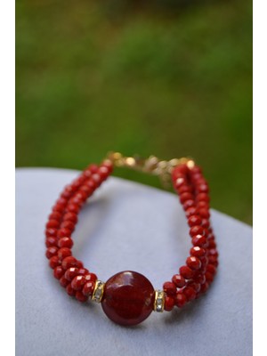 Stoneage Kırmızı Aşk Yeşim Jade Ceyt Doğal Taş Kristal Kadın Bileklik