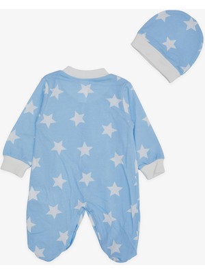 Breeze Erkek Bebek Patikli Tulum Yıldız Desenli 0-6 Ay, Bebe Mavisi
