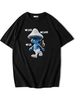 BRZ Collection Unisex Oversize Smurf Cat We Live We Love We Lie T-Shirt