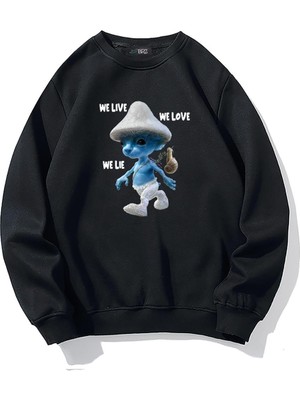 Brz Collection Oversize Smurf Cat We Live We Love We Lie Sweatshirt