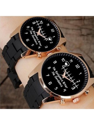 Stony Siyah Çift Saatleri Sevgililer Günü Hediyesi Metal Kasa Suya Dayanıklı Bay ve Kadın Saatleri