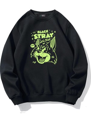 Brz Collection Oversize Black Stray Cat Sweatshirt