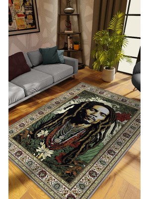 Homshtag Bob Marley, Modern Çiçek Desenli Art Deco Vintage Halı,Çok Renkli Maksimalist Halı