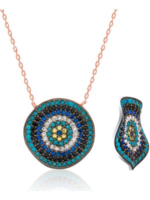 Mevafa 925 Ayar Gümüş Dalgalı Nazar Kadın Gümüş Kolye