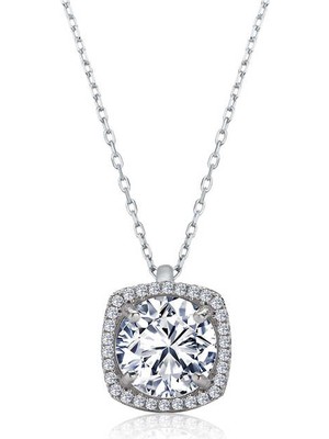 Mevafa 925 Ayar Gümüş Kare Montür Tek Taş Kadın Gümüş Kolye