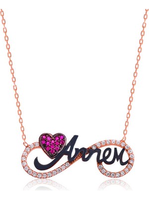 Mevafa 925 Ayar Gümüş Annem Yazılı Sonsuzluk Kadın Gümüş Kolye