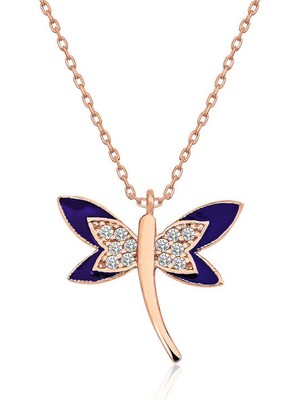 Mevafa 925 Ayar Gümüş Lacivert Yusufçuk Kadın Gümüş Kolye