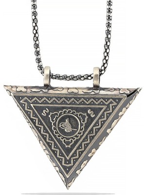 Mevafa 925 Ayar Gümüş Üçgen Içi Açılabilen Tuğra Muskalık Gümüş Kolye