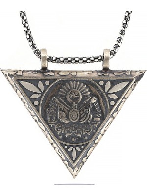 Mevafa 925 Ayar Gümüş Üçgen Içi Açılabilen Osmanlı Arma Muskalık Gümüş Kolye