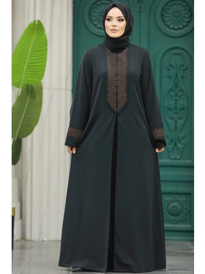 Neva Style Desen Detaylı Siyah Tesettür Abaya 31131S