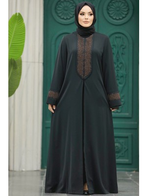 Neva Style Desen Detaylı Siyah Tesettür Abaya 31131S